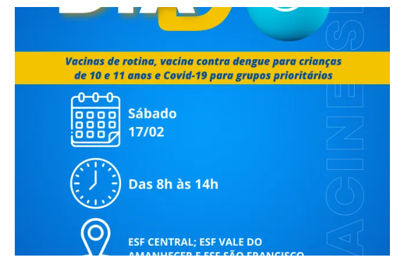 Imagem de compartilhamento para o artigo Vacina da dengue e covid-19 estarão disponíveis hoje em três ESFs de Costa Rica da MS Todo dia